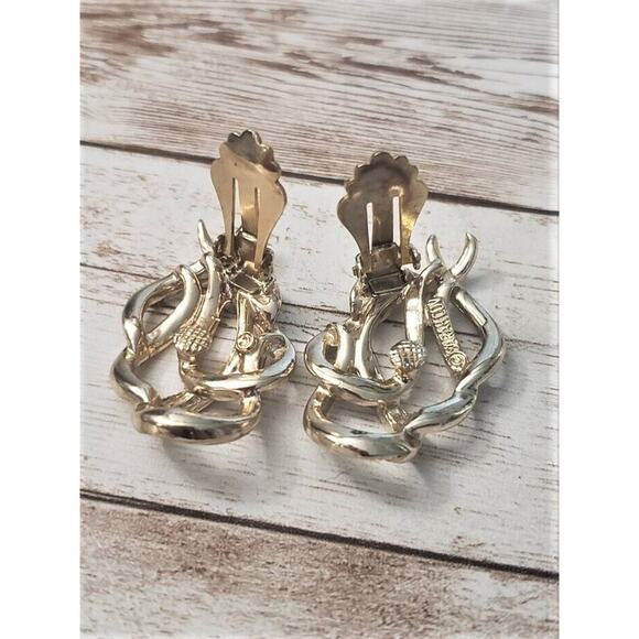 Vintage Sarah Coventry Clip On Earrings - Large Gold Tone Statement 1 & 5/8" - Picture 4 of 4